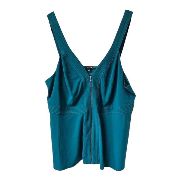 TORRID Botanical Green Crepe Zip Front Tank Top. 3X - Picture 3 of 14